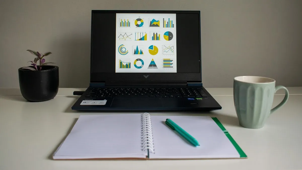 Financial charts and reports on a screen