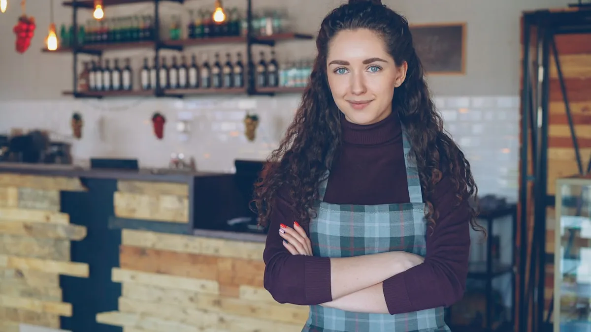 Small business owner standing in her shop